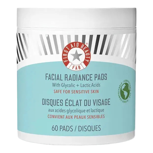 First Aid Beauty Facial Radiance Pads with glycolic and lactic acids for gentle daily exfoliation and brightening