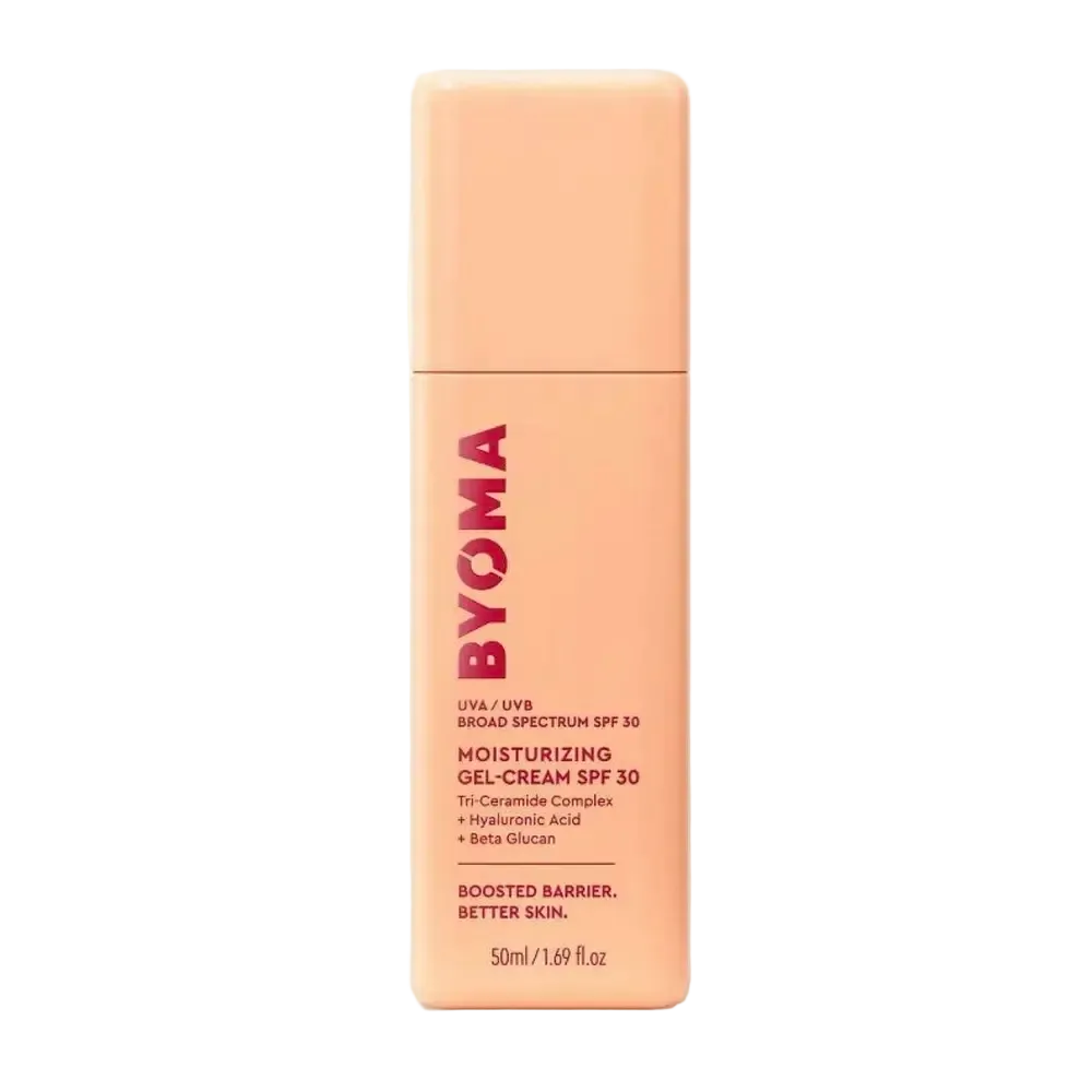 BYOMA Moisturizing Gel-Cream SPF 30 barrier repair sunscreen with ceramides and hyaluronic acid