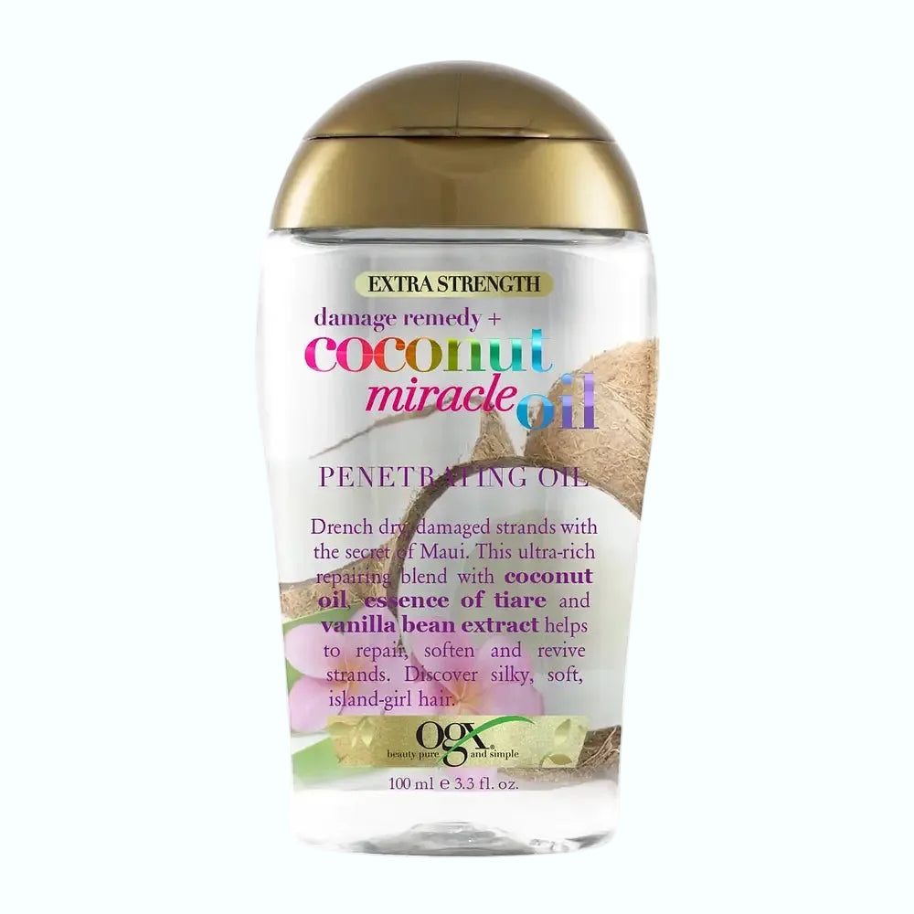 OGX Coconut Miracle Oil Penetrating Hair Oil Treatment for dry, coarse, and damaged hair repair