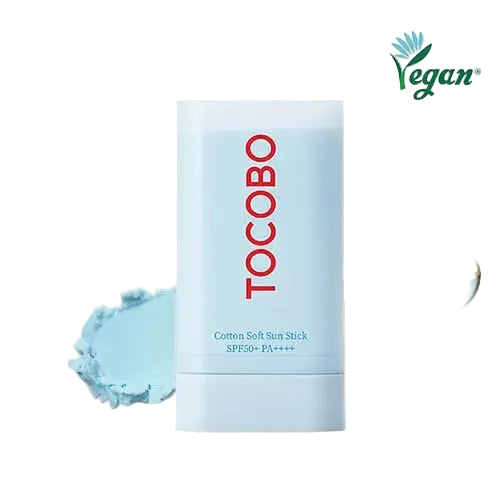 TOCOBO Cotton Soft Sun Stick SPF50+ PA++++ vegan Korean sunscreen for oily skin and sebum control