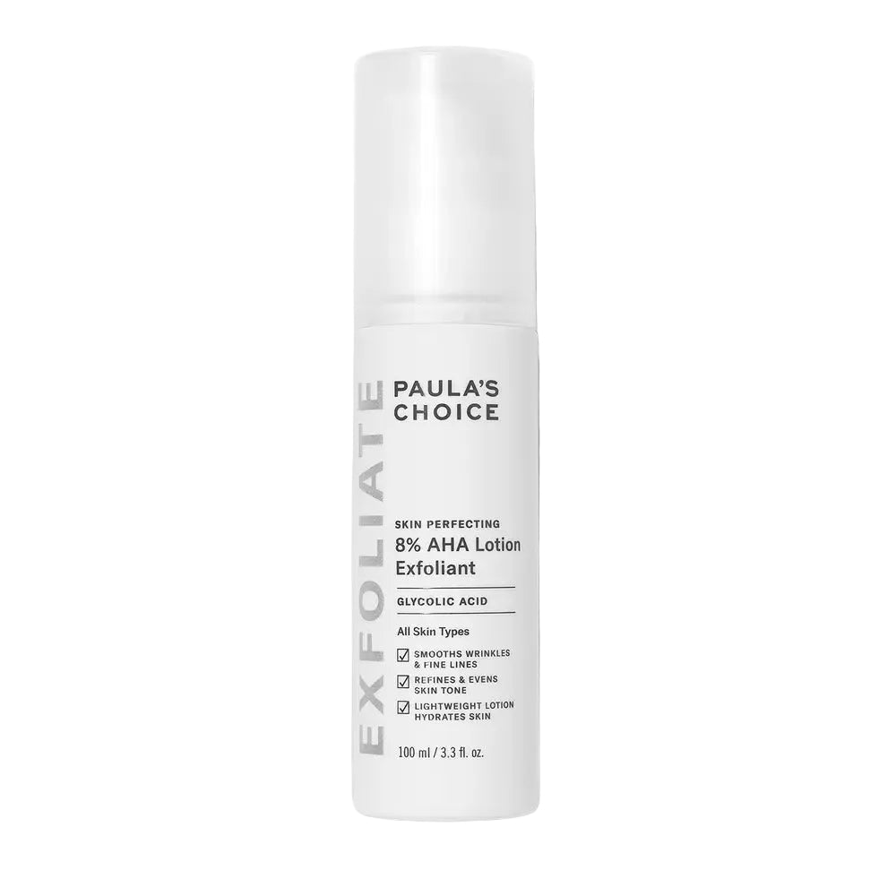 Paula's Choice 8% AHA Lotion Exfoliant with glycolic acid for anti-aging and brightening dry skin