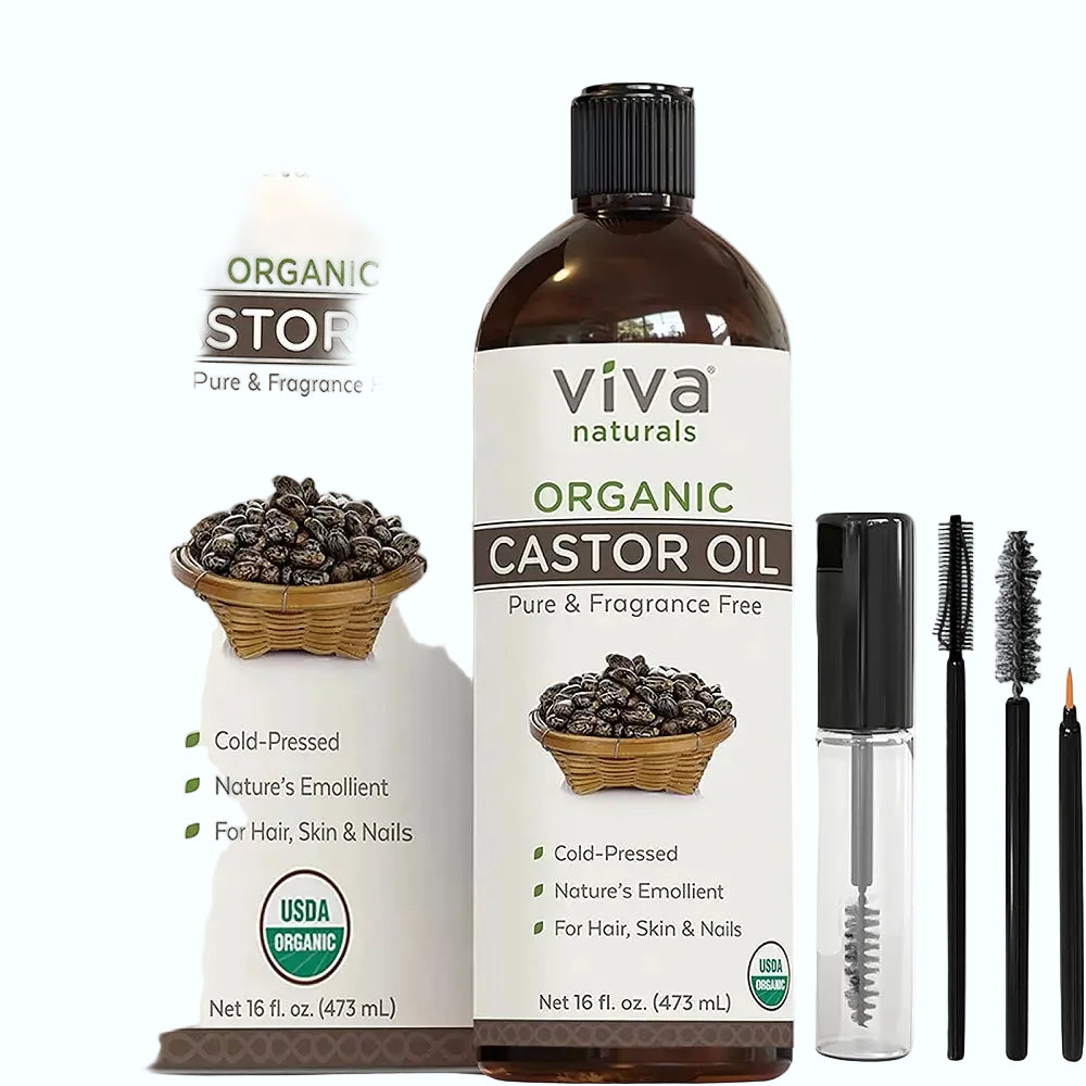 Viva Naturals Organic Castor Oil for hair growth, skin hydration, and lash care