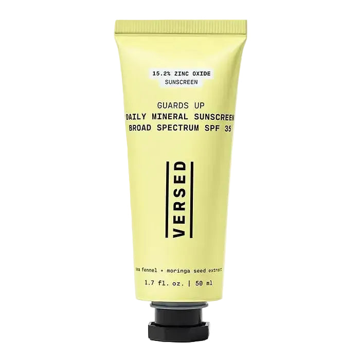 Versed Guards Up Daily Mineral Sunscreen SPF 35 with zinc oxide for broad spectrum UV protection
