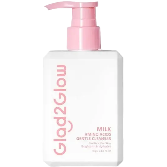 Glad2Glow Milk Amino Acids Gentle Cleanser with niacinamide and ceramides for hydrated, brightened skin