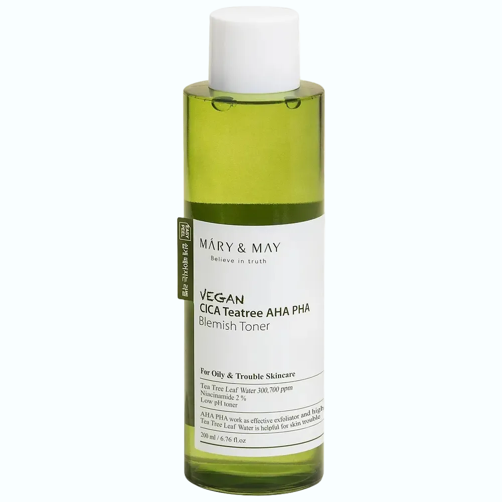 Mary & May Vegan Cica Tea Tree AHA PHA Toner for acne-prone and sensitive skin with gentle exfoliation