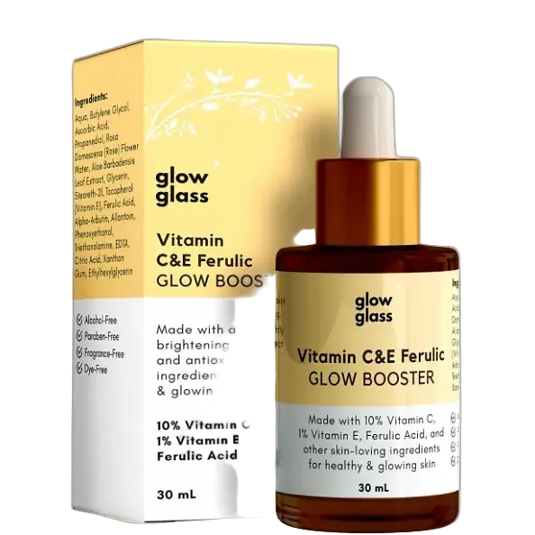 Glow Glass Vitamin C & E Ferulic Glow Booster Serum for brightening and antioxidant protection