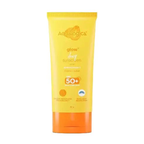 Aqualogica Glow+ Dewy Sunscreen SPF 50+ with Vitamin C and Hyaluronic Acid for glowing skin