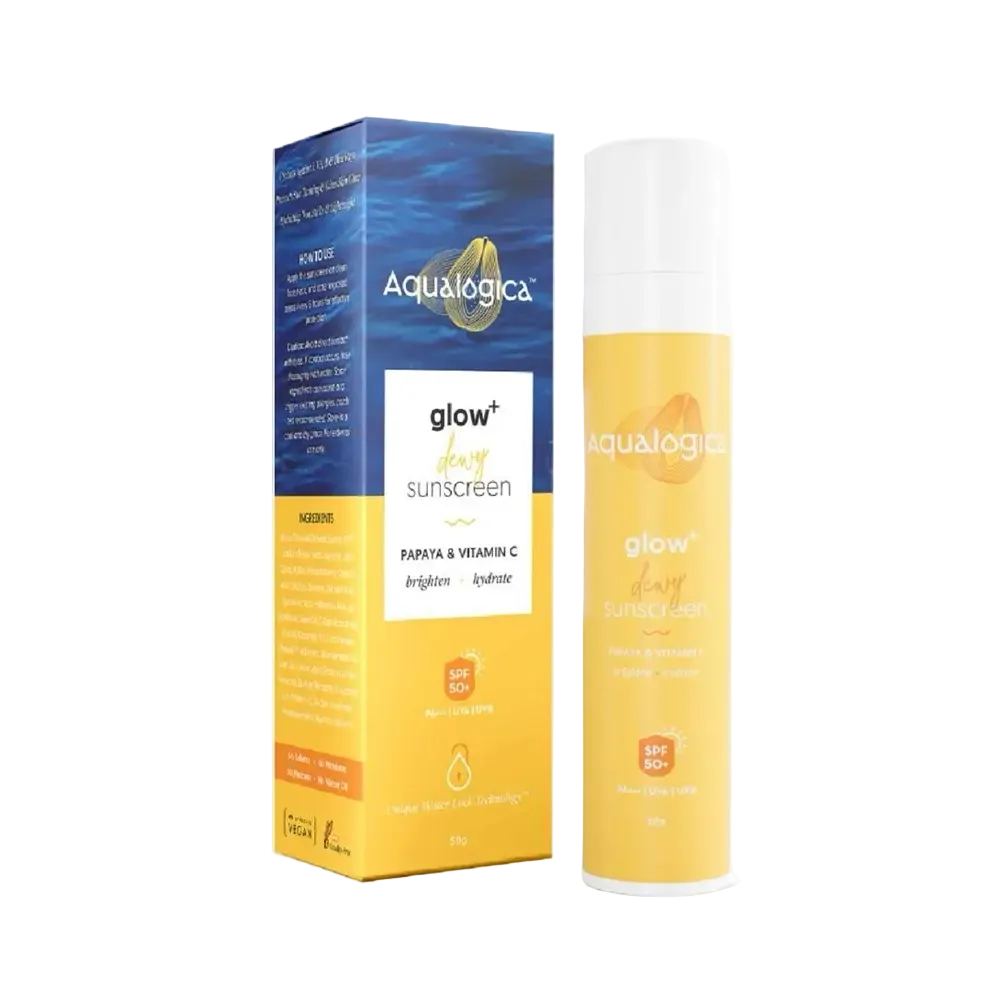 Aqualogica Glow+ Dewy Sunscreen SPF 50 PA+++ with Papaya & Vitamin C for brightening and UV protection