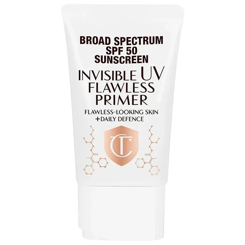 Charlotte Tilbury Invisible UV Flawless Primer SPF 50 for sun protection and flawless makeup base