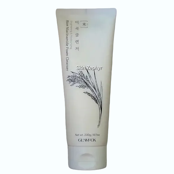 GLAMFOX Rice Niacinamide Foam Cleanser for hydrating gentle cleansing and brightening with fermented rice