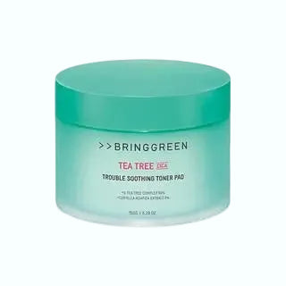 BRING GREEN Tea Tree Cica Trouble Soothing Toner Pad for acne-prone and sensitive skin with cooling effect