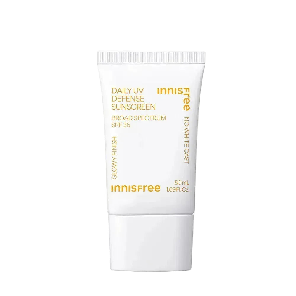 Innisfree Daily UV Defense Sunscreen SPF 36 with green tea and cica for hydration and UV protection