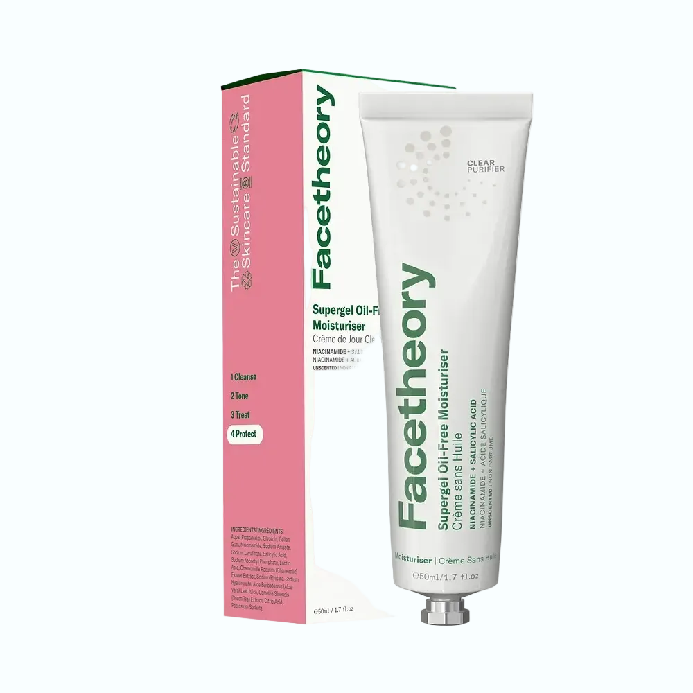 FaceTheory Supergel Oil-Free Moisturiser for oily and acne-prone skin with niacinamide and salicylic acid