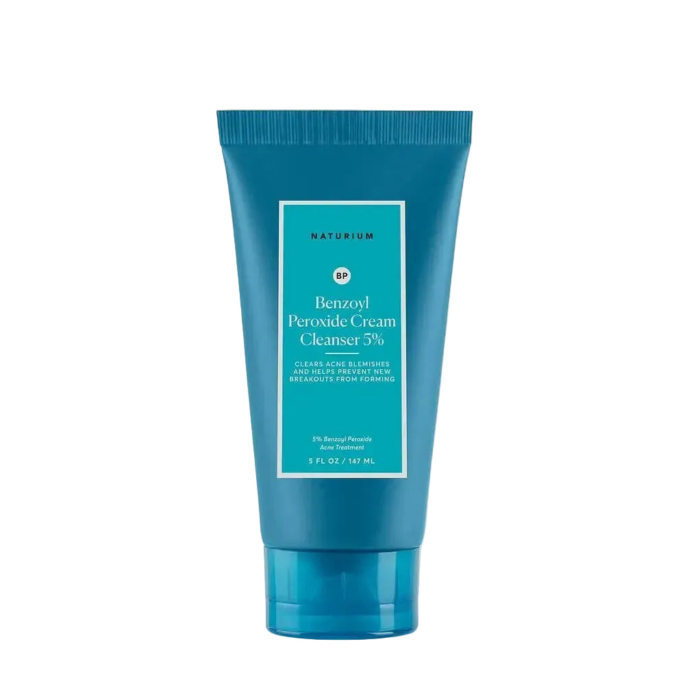 Naturium Benzoyl Peroxide Cream Cleanser 5% for acne-prone skin and blemish treatment