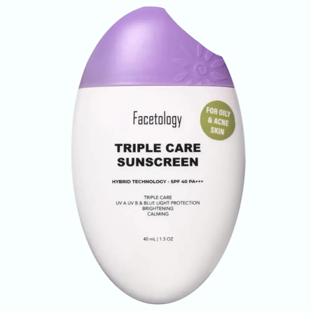 Facetology Triple Care Sunscreen SPF 40 PA+++ hybrid formula for daily sun protection with niacinamide and centella