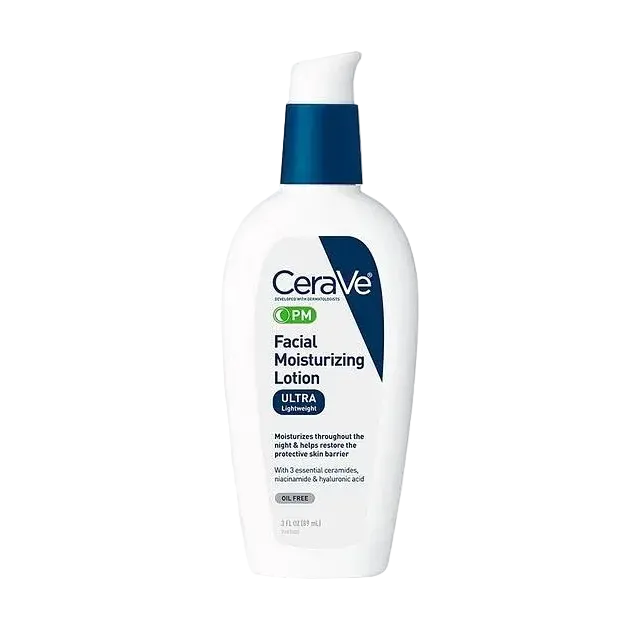 CeraVe PM Facial Moisturizing Lotion with niacinamide and ceramides for nighttime hydration