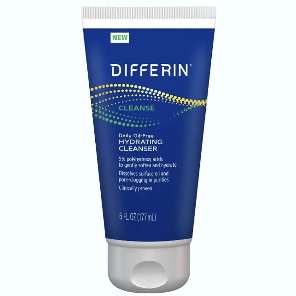Differin Daily Oil-Free Hydrating Cleanser for oily and acne-prone skin with gentle PHA exfoliation