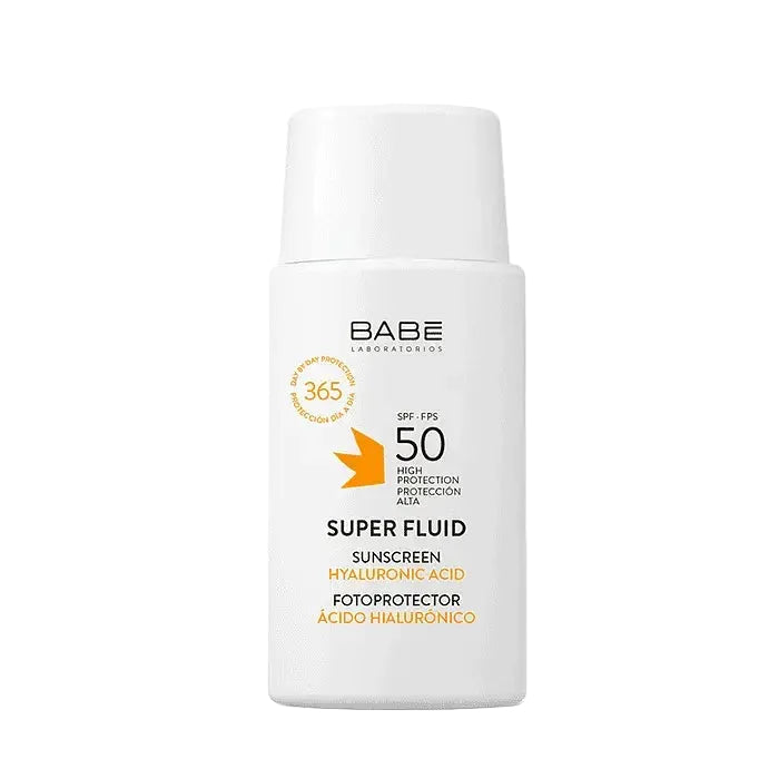 BABE Laboratorios Super Fluid Sunscreen SPF 50 lightweight daily UV protection with hyaluronic acid