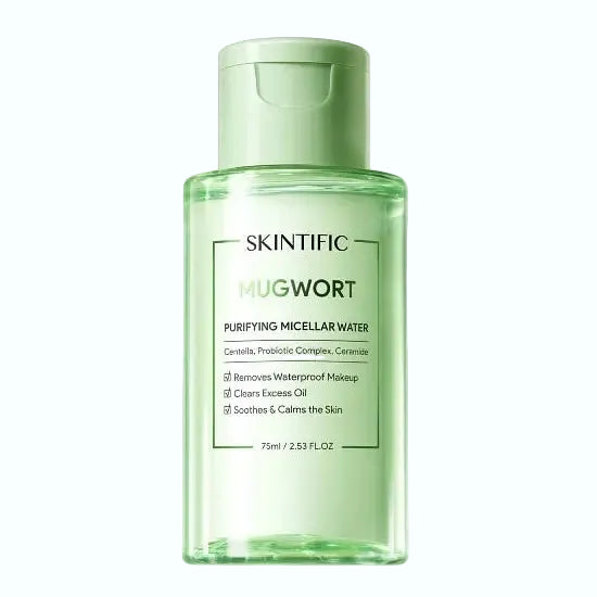 Skintific Mugwort Purifying Micellar Water with mugwort and ceramides for gentle makeup removal and cleansing