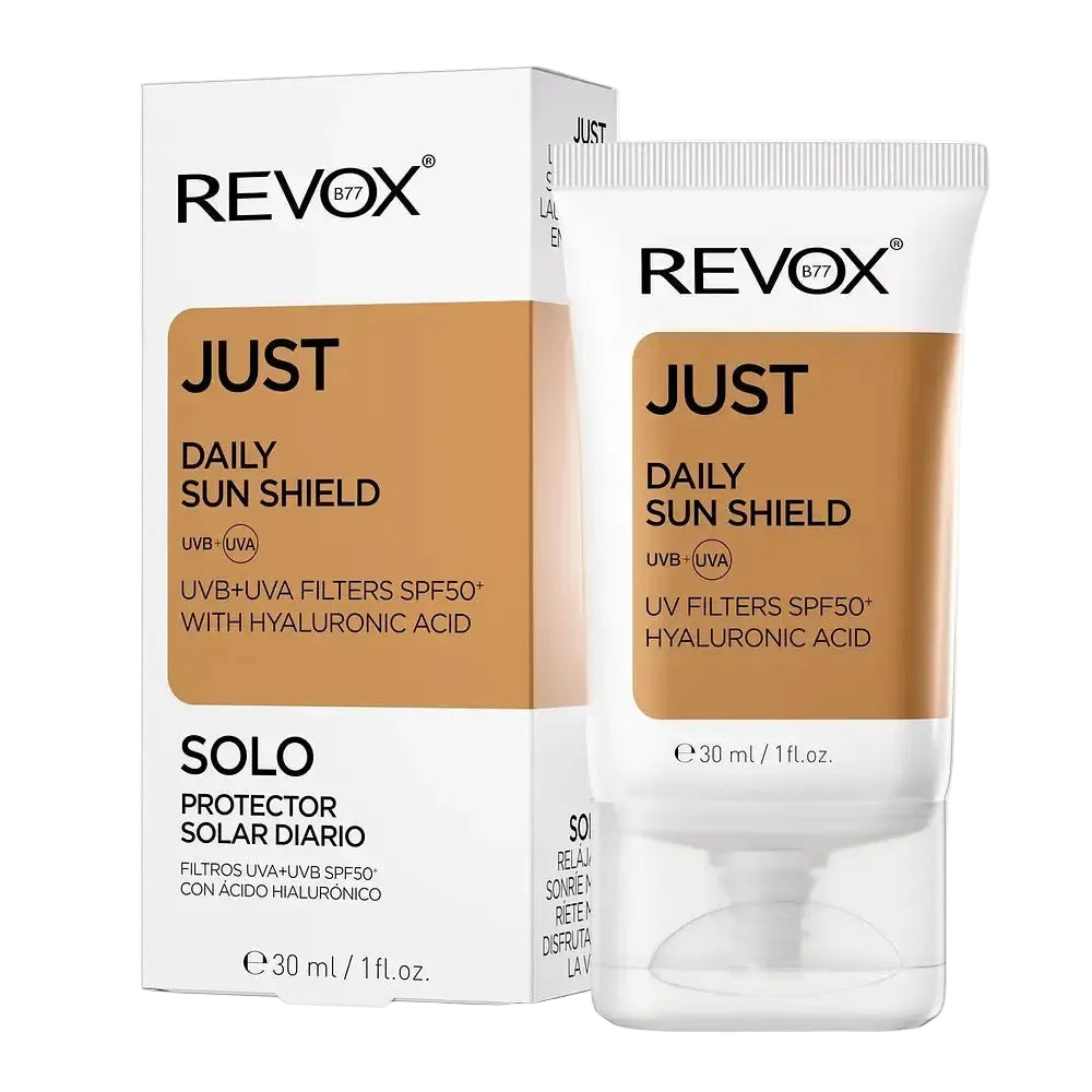 Revox B77 Just Daily Sun Shield SPF 50+ with Hyaluronic Acid for daily UVA UVB protection and hydration