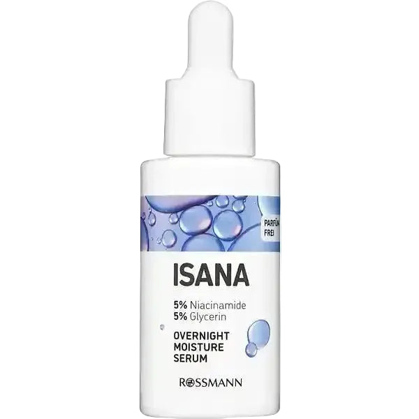 ISANA Overnight Moisture Serum with niacinamide for hydration and skin barrier repair