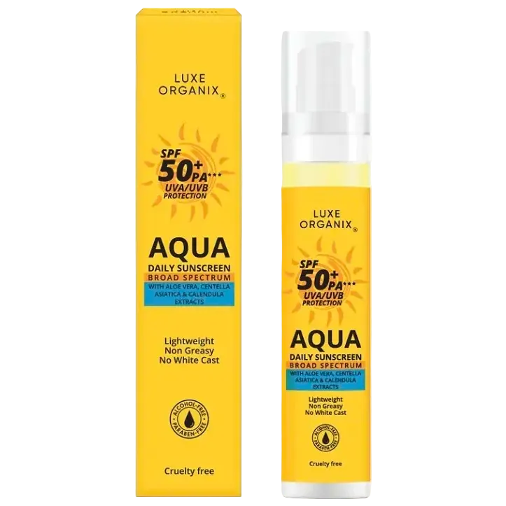 Luxe Organix Aqua Daily Sunscreen SPF 50 PA+++ lightweight water-resistant UV protection for all skin types