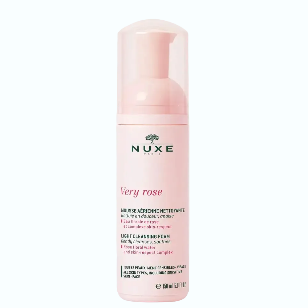 Nuxe Very Rose Light Cleansing Foam with rose water for gentle cleansing and soothing sensitive skin