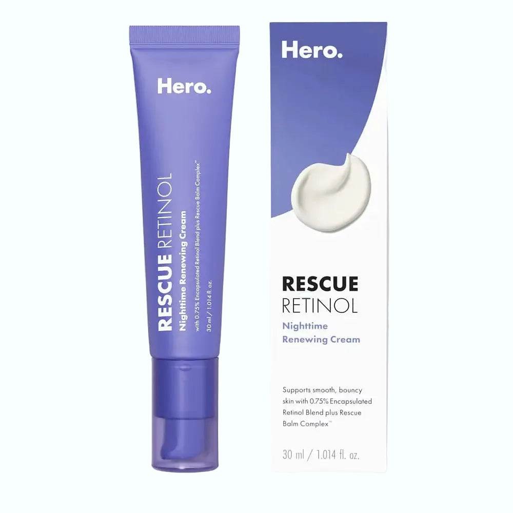 Hero Cosmetics Rescue Retinol Night Cream for post-blemish marks and texture with 0.75% encapsulated retinol