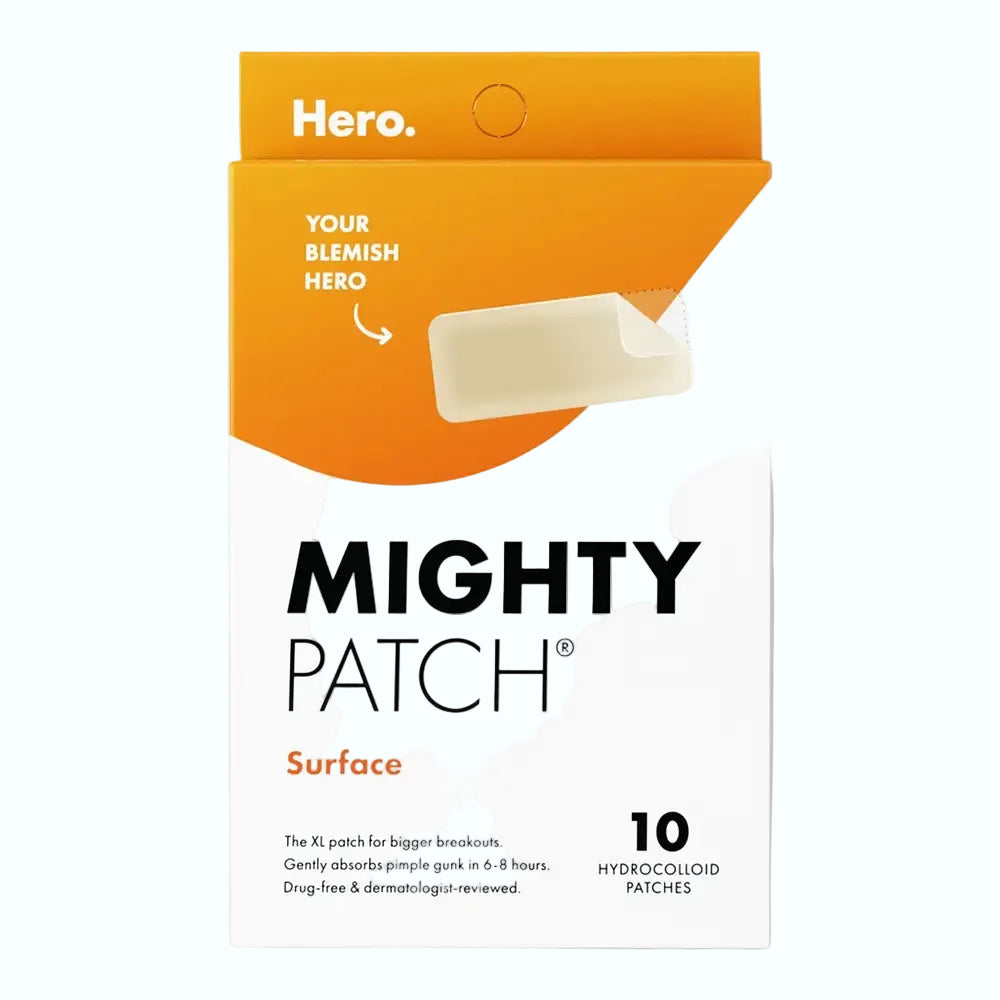 Hero Cosmetics Mighty Patch Surface hydrocolloid acne patches for flat surface breakouts and cystic acne