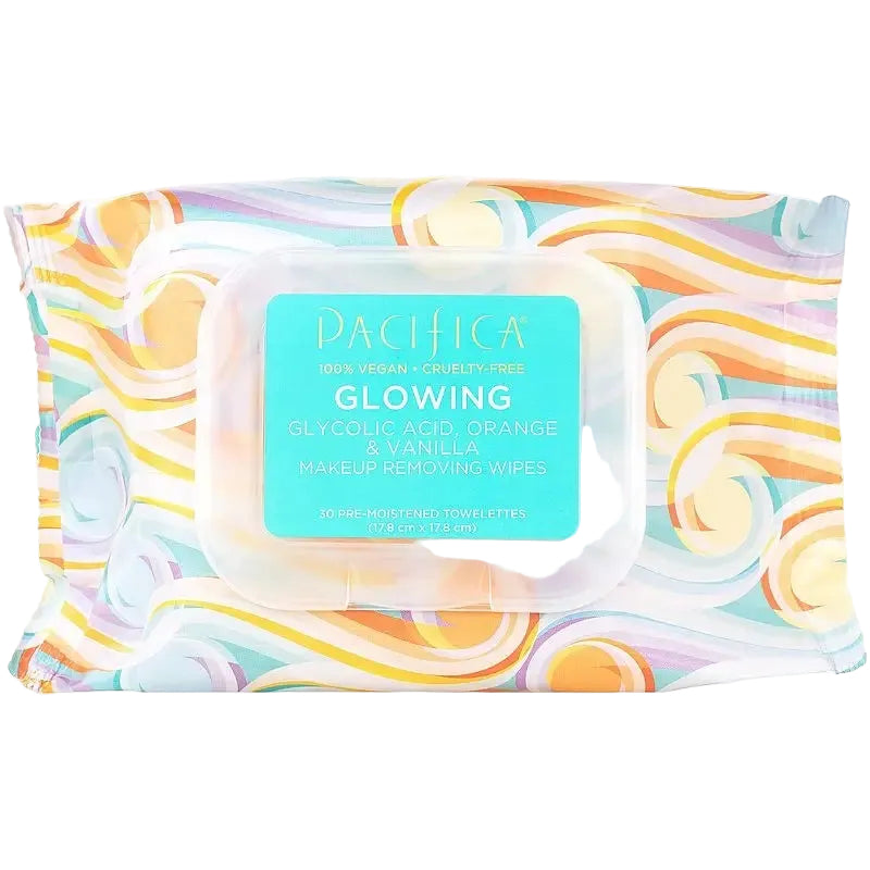Pacifica Glowing Makeup Removing Wipes with glycolic acid for gentle exfoliation and makeup removal