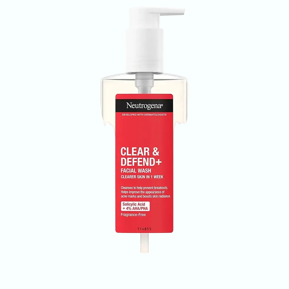 Neutrogena Clear & Defend Facial Wash with salicylic acid for acne-prone skin and blemish control