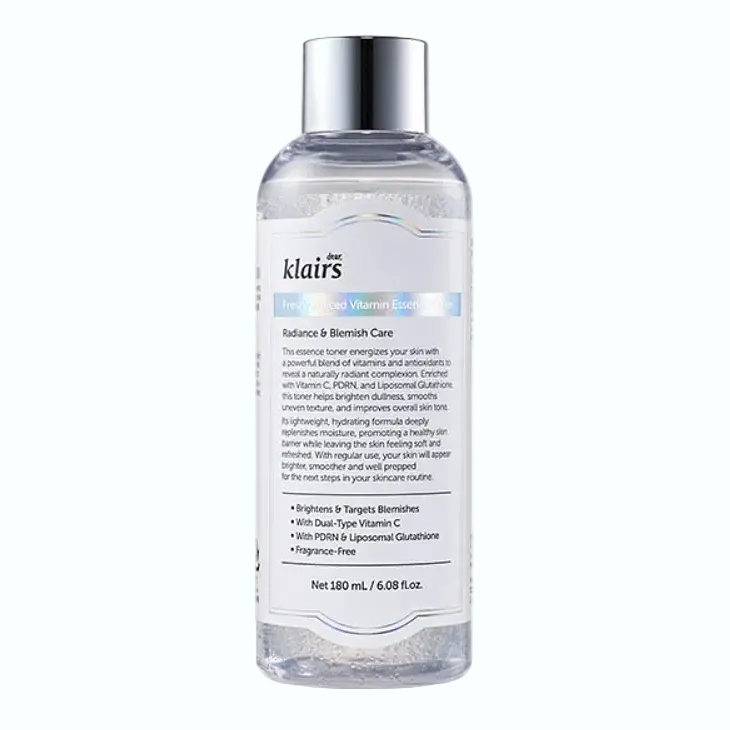 Dear, Klairs Freshly Juiced Vitamin Essence Toner with vitamin C and niacinamide for brightening and hydration