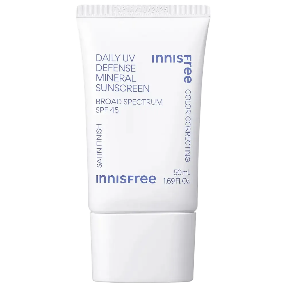 innisfree Daily UV Defense Mineral Sunscreen SPF 45 with cica and hyaluronic acid for redness
