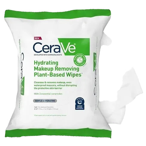CeraVe Hydrating Makeup Removing Wipes with ceramides for gentle cleansing and hydration