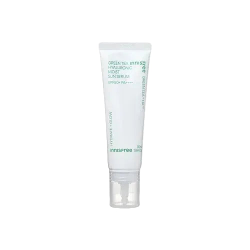 innisfree Green Tea Hyaluronic Moist Sun Serum SPF 50+ lightweight hydrating sunscreen for all skin types