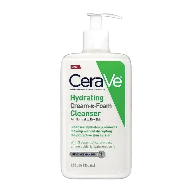 CeraVe Hydrating Cream-To-Foam Cleanser with ceramides and hyaluronic acid for dry skin hydration