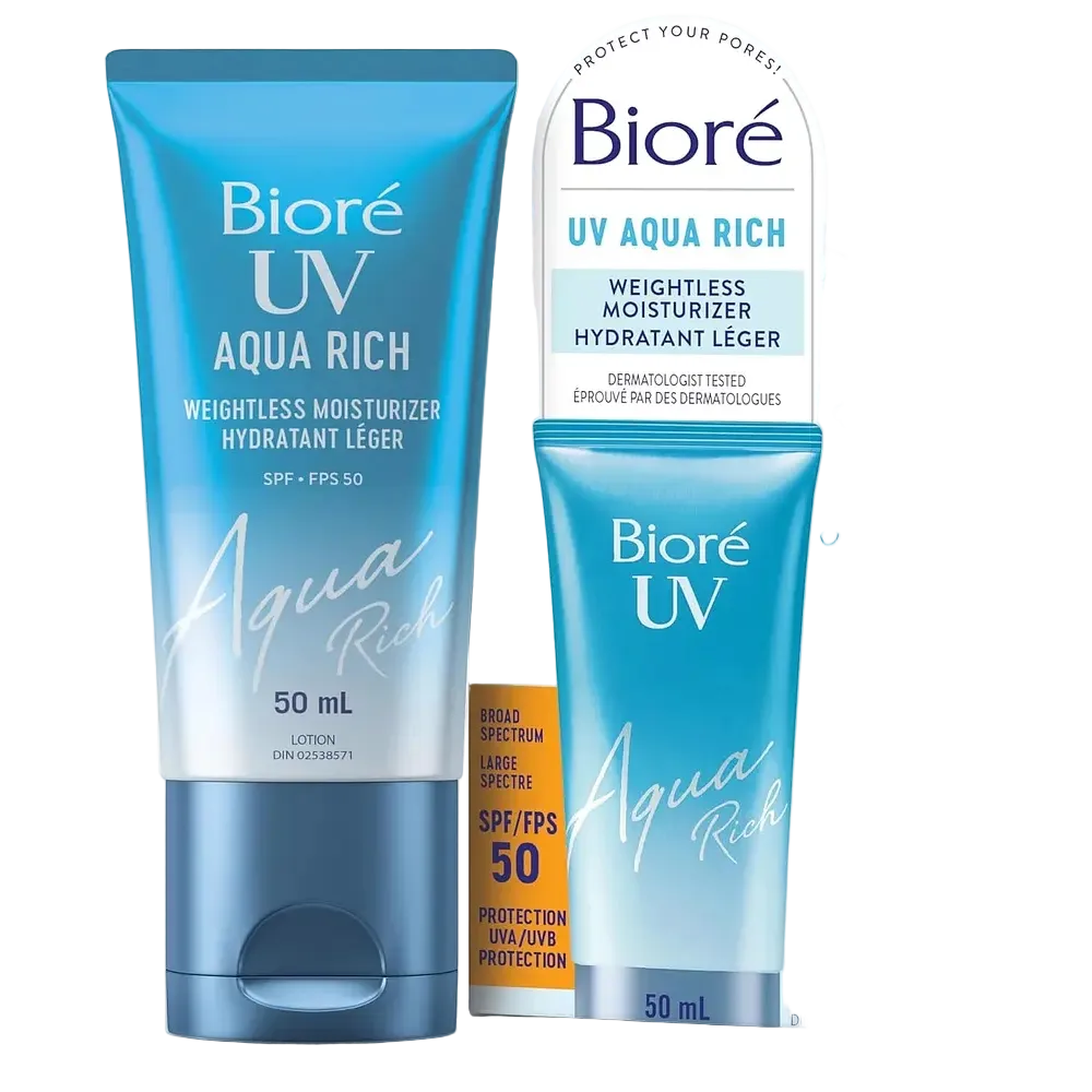 Biore UV Aqua Rich Weightless Moisturizer SPF 50 lightweight Japanese sunscreen with hyaluronic acid