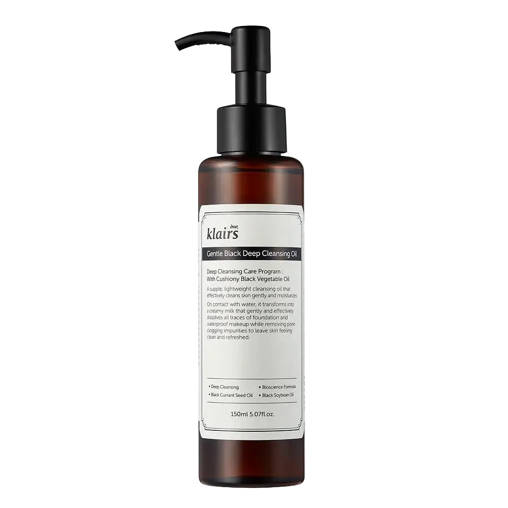 Dear Klairs Gentle Black Deep Cleansing Oil for sensitive skin makeup removal and gentle cleansing