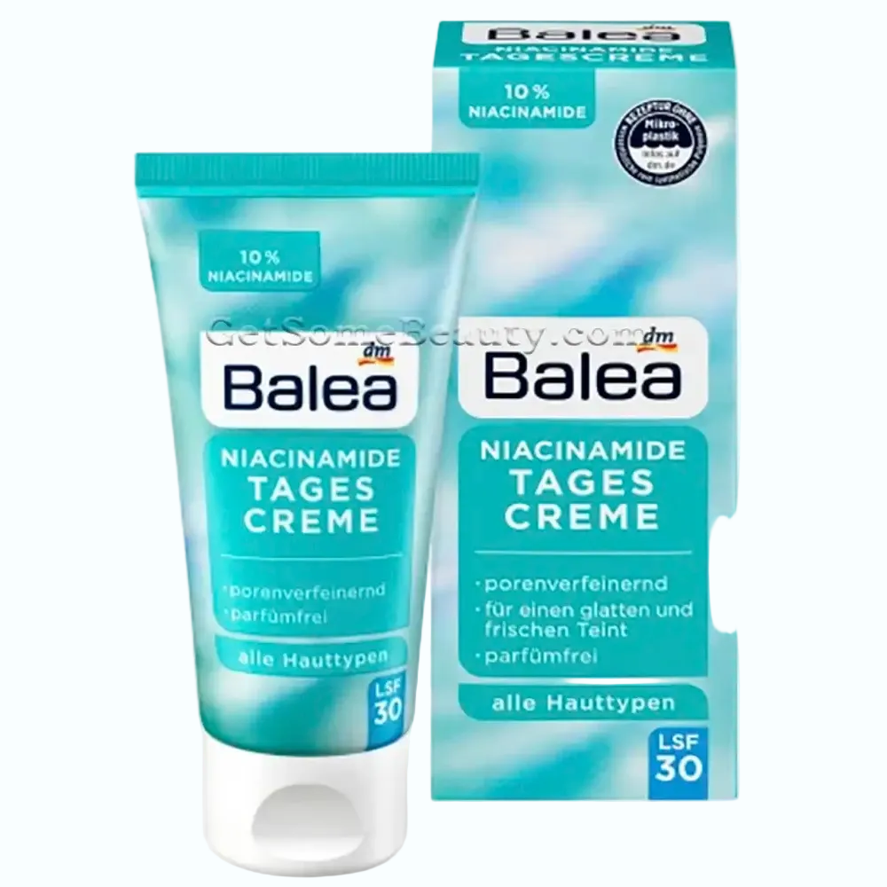 Balea Niacinamide Day Cream SPF30 for sensitive blemish-prone skin with pore refining and sun protection