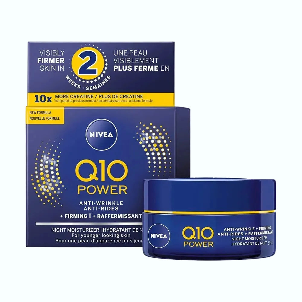 Nivea Q10 Plus Anti-Wrinkle Night Moisturizer for firming and anti-aging while you sleep