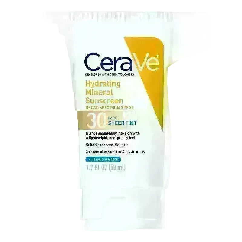 CeraVe Hydrating Mineral Sunscreen Face Sheer Tint SPF 30 with ceramides and zinc oxide for sun protection