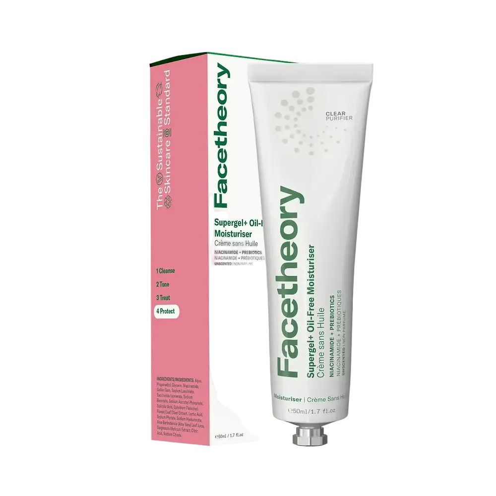 FaceTheory Supergel+ Oil-Free Moisturiser for oily and acne-prone skin with niacinamide and salicylic acid