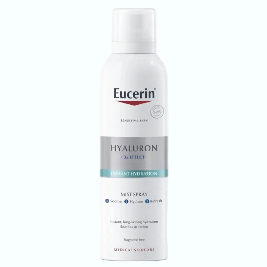 Eucerin Hyaluron Mist Spray with hyaluronic acid for instant hydration and refreshing moisture