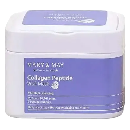 Mary & May Collagen Peptide Vital Mask with hydrolyzed collagen and 6 peptides for anti-aging and elasticity