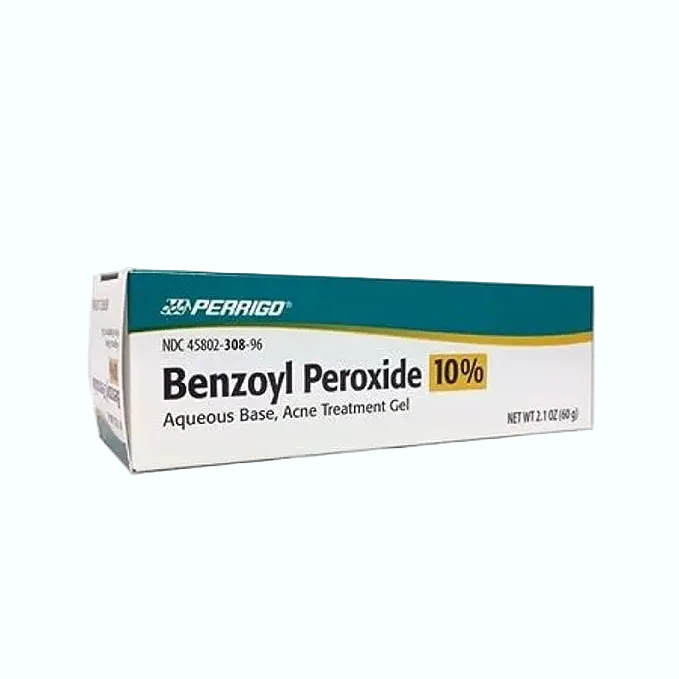 Perrigo 10% Benzoyl Peroxide Acne Treatment Gel for clearing acne and preventing breakouts