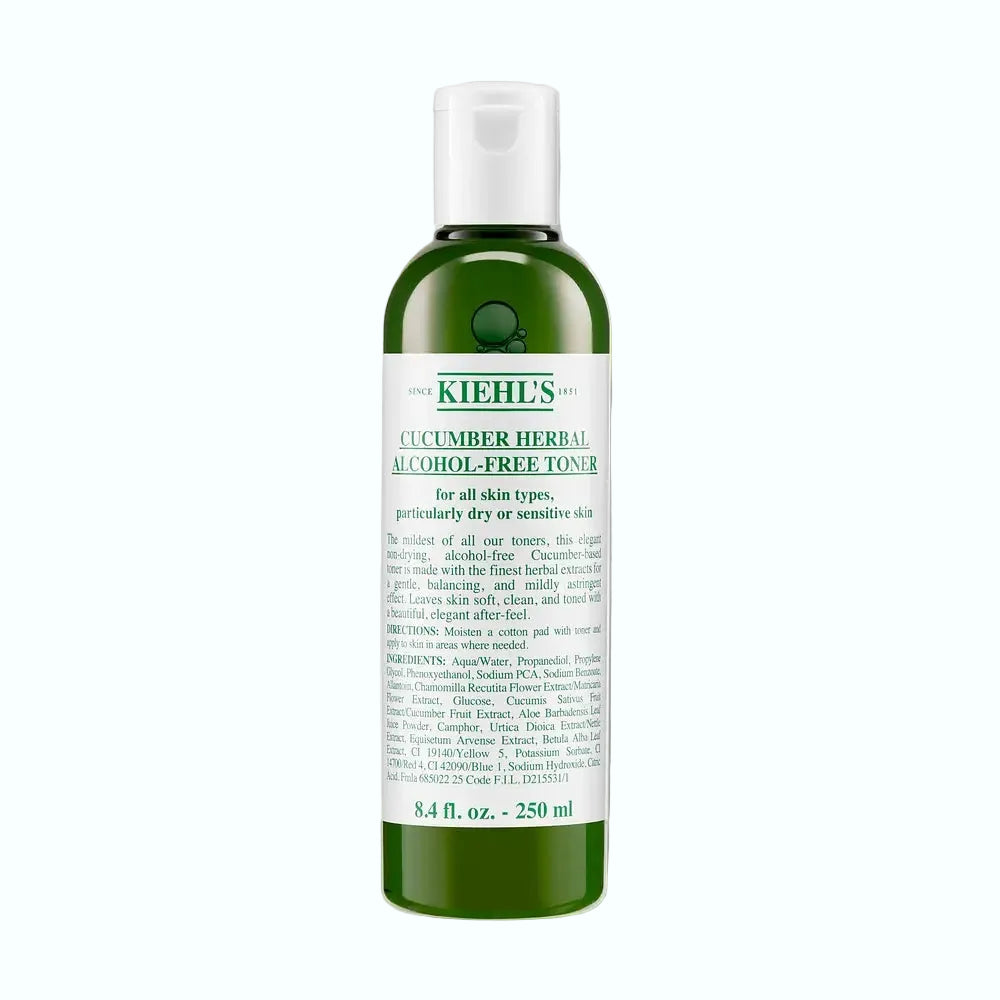 Kiehl's Cucumber Herbal Alcohol-Free Toner for gentle hydration and soothing sensitive skin