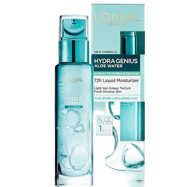 L'Oreal Hydra Genius Aloe Water Liquid Moisturizer for Normal to Combination Skin 72H hydration