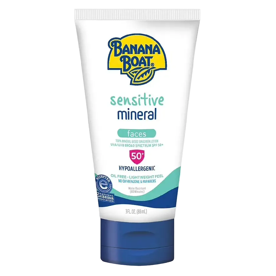 Banana Boat Sensitive 100% Mineral Face Sunscreen Lotion SPF 50+ for sensitive skin UVA/UVB protection