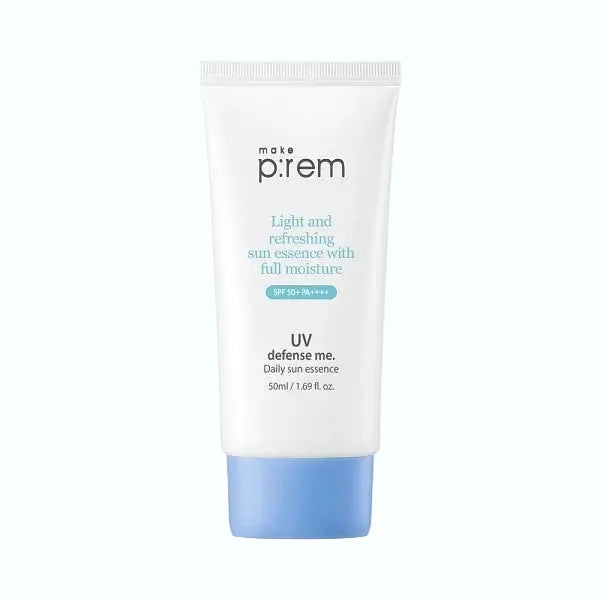 Make p:rem UV Defense Me Daily Sun Essence SPF50+ PA++++ chemical sunscreen with moisturizing essence for sensitive skin