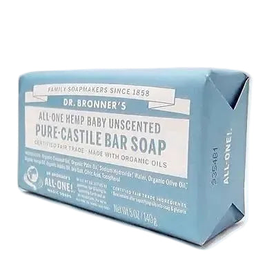 Dr. Bronner's Pure Castille Bar Soap with organic oils for gentle whole-body cleansing